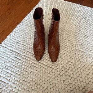STAUD Brown Croc-Pattern Ankle Booties